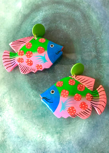 Multi Coloured Wooden Tropical Fish Earrings