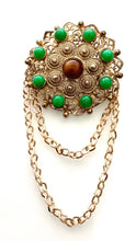 Load image into Gallery viewer, Vintage Green and Gold Chain Brooch
