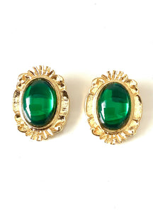 Clip On Green Jewelled Vintage Earrings