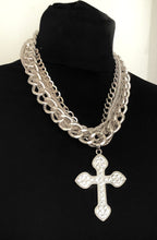 Load image into Gallery viewer, Chunky Silver Crystal Cross Chain Necklace
