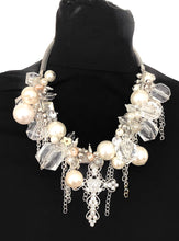 Load image into Gallery viewer, Silver Cross and Pearl Chunky Charm Necklace
