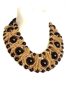 Black and Gold Beaded Chain Necklace