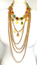 Load image into Gallery viewer, Long Gold Chain Multi Jewel Statement Necklace
