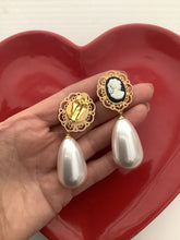 Load image into Gallery viewer, Cameo and Pearl Regency Style Clip On Earrings
