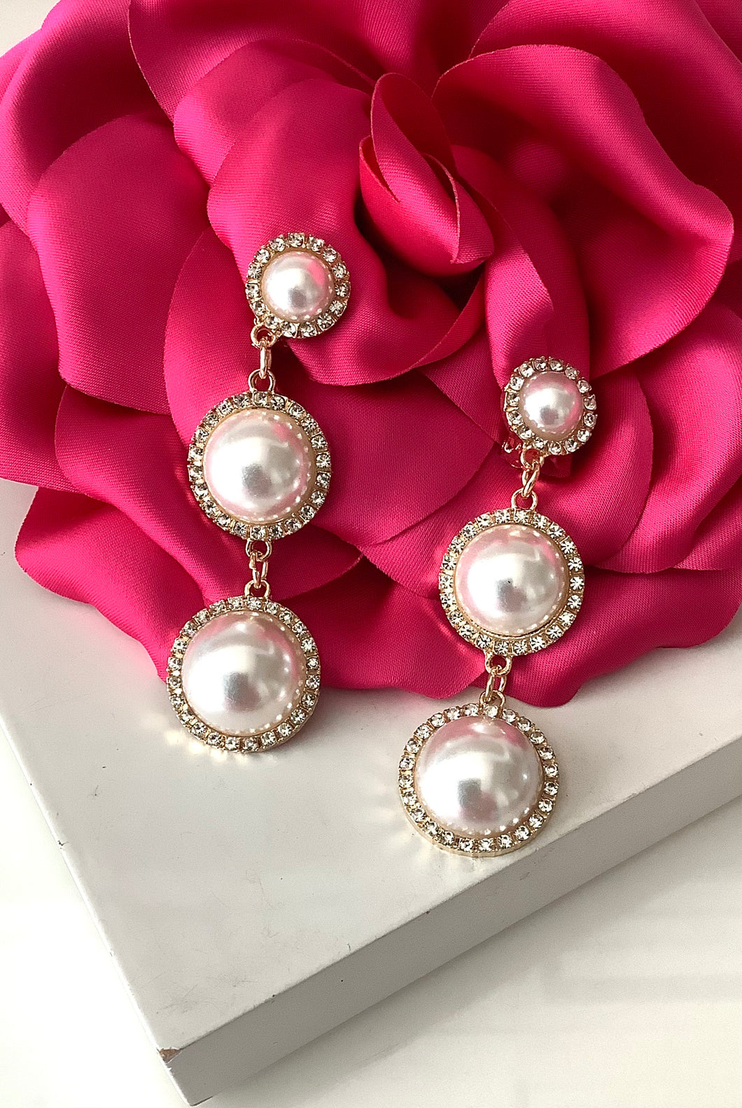 Clip On Pearl Three Tier Earrings