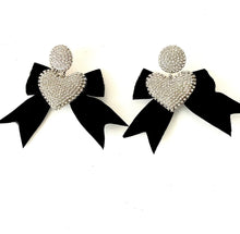 Load image into Gallery viewer, Silver Crystal Heart Bow Party Earrings
