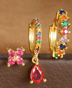 3 Piece Mini Rainbow Jewelled Earrings Set