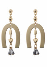 Load image into Gallery viewer, Gold Horseshoe and Bead Drop Earrings
