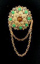Load image into Gallery viewer, Vintage Green and Gold Chain Brooch

