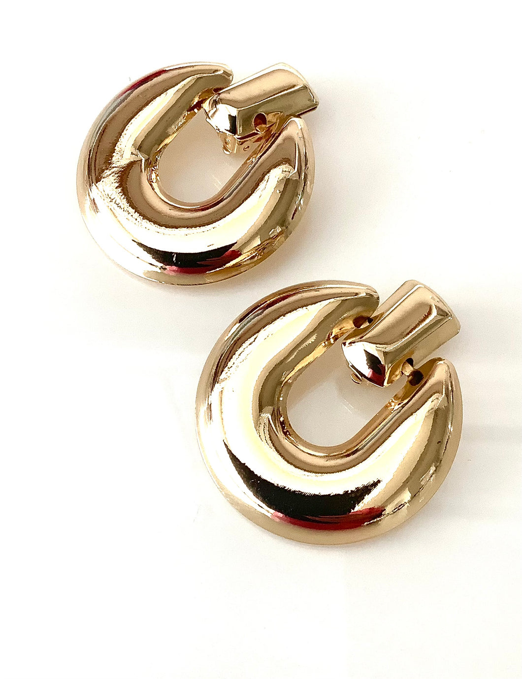 Clip On Gold Door Knocker Earrings