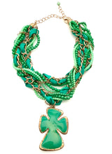 Load image into Gallery viewer, Chunky Green Bead and Cross Necklace
