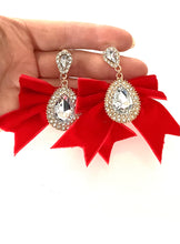 Load image into Gallery viewer, Red Velvet Crystal Bow Earrings
