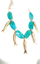 Load image into Gallery viewer, Aqua and Gold Vintage Fish Necklace
