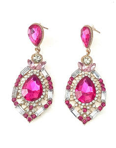 Pink Crystal Jewelled Prom Earrings