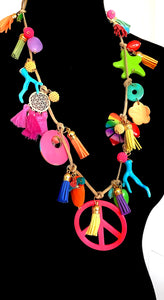 Boho Tassel Peace  Pendant  Charm Necklace