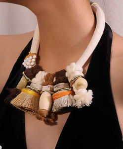 Chunky Natural Tassel Bead Necklace