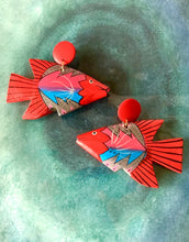 Load image into Gallery viewer, Red Wooden Tropical Fish Earrings
