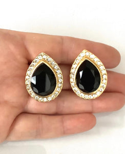 Clip On Black Vintage Teardrop Earrings