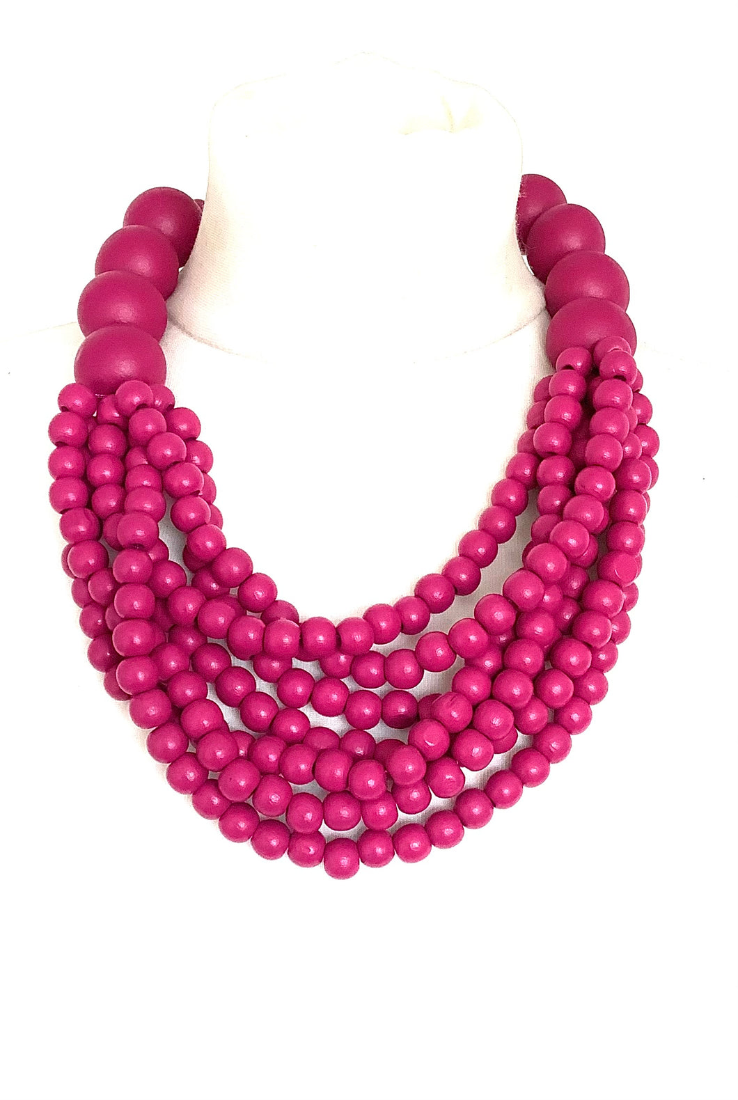 Chunky Pink Wooden Bead Necklace