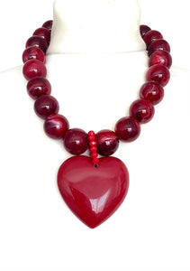 Burgundy Chunky Heart Necklace