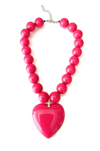 Chunky Pink Acrylic Heart Necklace