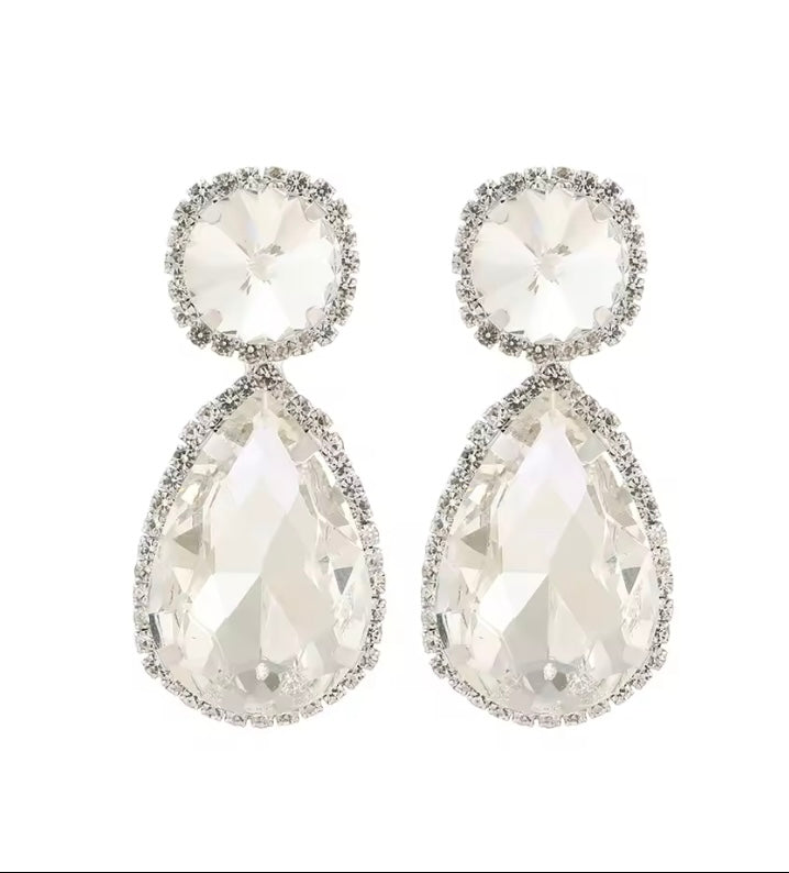 Clip On Silver Diamanté Teardrop Earrings