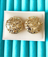 Load image into Gallery viewer, Clip On Gold Vintage Embossed Earrings
