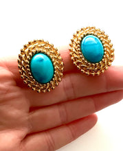 Load image into Gallery viewer, Clip On Vintage Turquoise and Gold Earrings
