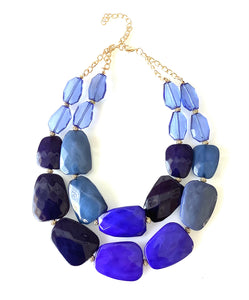 Chunky Blue Faceted Bead Statement Necklace