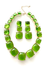 Load image into Gallery viewer, Green Jewelled Necklace and Earrings Set

