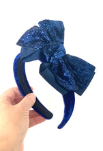 Load image into Gallery viewer, Blue Glitter Bow Headband
