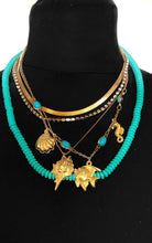Load image into Gallery viewer, Layered Turquoise and Gold Sea Charm Necklace
