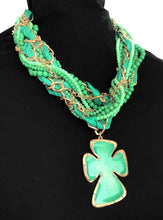 Load image into Gallery viewer, Chunky Green Bead and Cross Necklace
