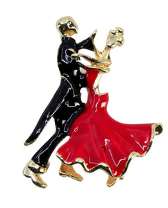 Red and Black Dancing Couple Brooch