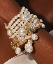 Load image into Gallery viewer, Pearl Bead Stretch Charm Bracelet
