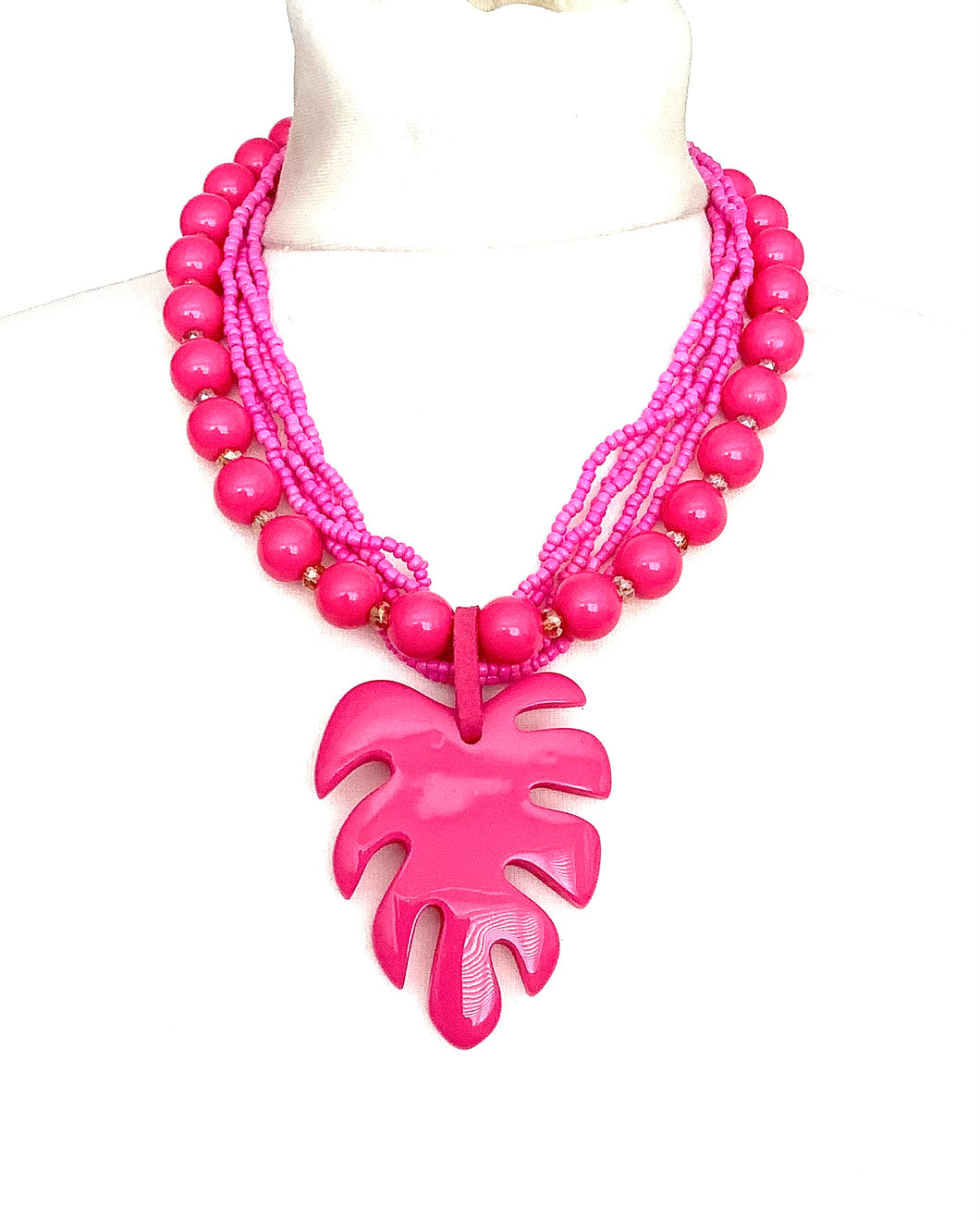 Pink Monstera Leaf Necklace