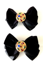 Load image into Gallery viewer, Vintage Jewelled Black Velvet Shoe Bows
