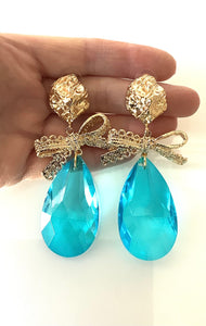 Turquoise Glass Teardrop Bow Earrings