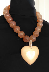 Beige Acrylic Heart Necklace