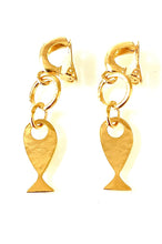 Load image into Gallery viewer, Clip On Gold Plated Fish Hoop Earrings
