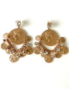 Gold Coin and Chain Statement Earrings