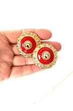Load image into Gallery viewer, Clip On Vintage Red and Gold Dome Earrings
