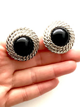 Load image into Gallery viewer, Clip On Vintage Black and Silver Dome Earrings

