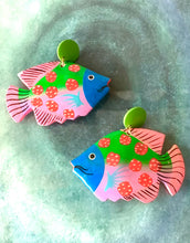 Load image into Gallery viewer, Multi Coloured Wooden Tropical Fish Earrings
