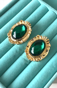 Clip On Green Jewelled Vintage Earrings