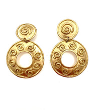 Load image into Gallery viewer, Clip On  Vintage Gold Ornate Hoop Earrings
