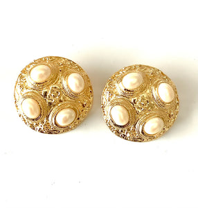 Clip On Faux Pearl and Gold Vintage Earrings