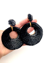 Load image into Gallery viewer, Clip On Black Over-Sized Sequin Hoop Earrings
