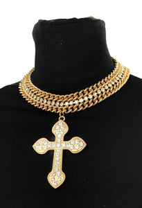 Gold Diamanté Cross Choker. Ecklace