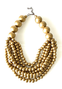 Chunky Gold Wooden Bead Necklace